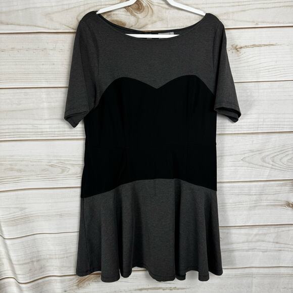 eShakti Black & Gray Color Block Short Sleeve Mini Shirt Dress Size XL - Picture 1 of 10